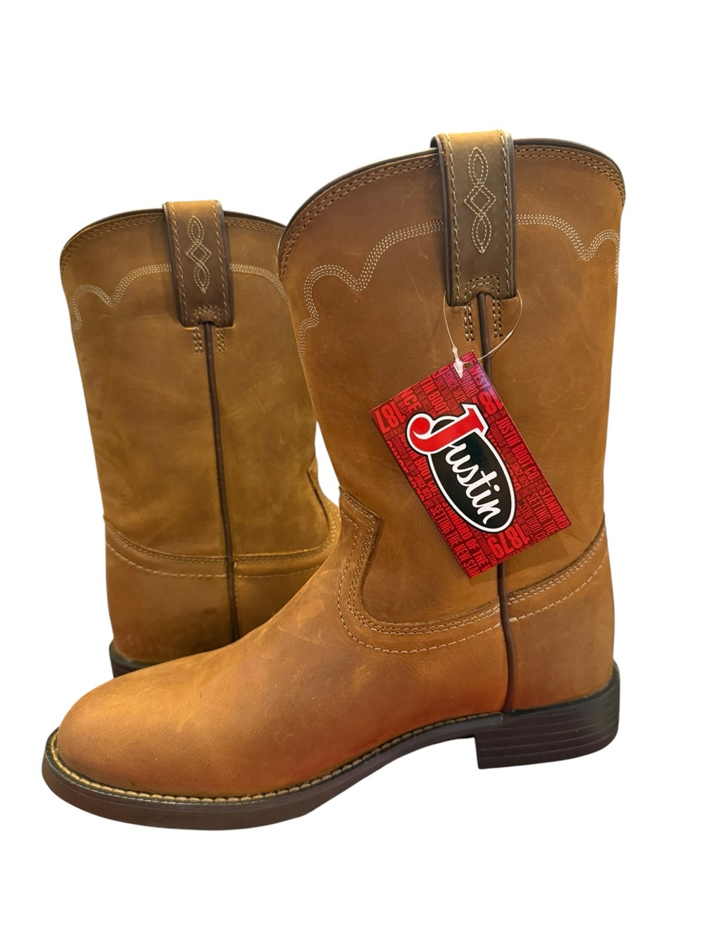 Justin Jeb Apache Cowhide Roper Boots Tan Style 3902 Men’s Size 10 D NWT $189.99 - Picture 1 of 14